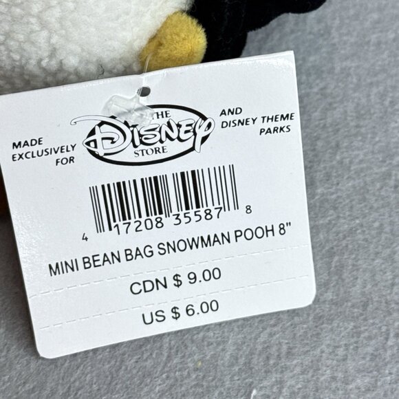 Snowman Pooh Winnie The Pooh Disney Store Bean Bag 8" Plush Top Hat Scarf Broom - Picture 6 of 6